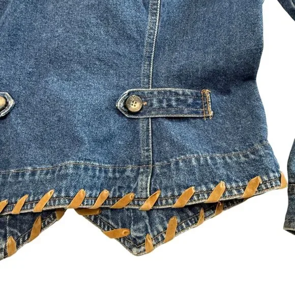 Vintage Newport News Denim Jacket Western Y2K Women's Size 8 Rodeo Festival Trim - Picture 10 of 12